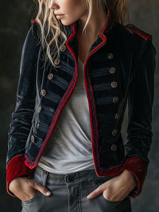 Jackets & Blazers - Navy Blue Elegant Women's Velvet Tops